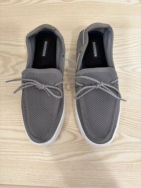 Madden Men’s Gray Knit Slip-On Loafers with Lace Accent